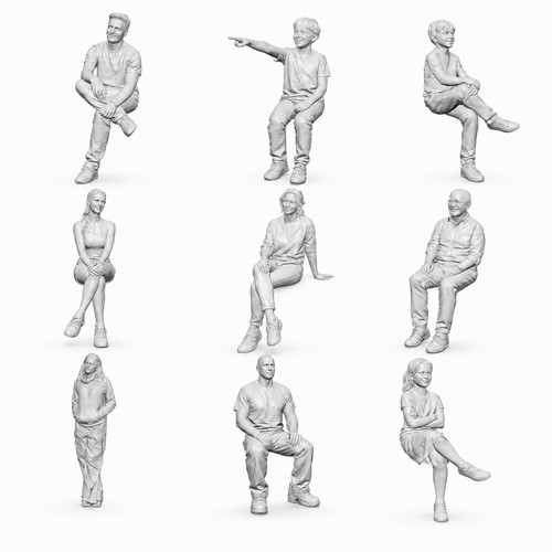Sitzende passanten figuren set - sitzende,