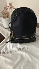 MICHAEL KORS RHEA ZIP MEDIUM BACKPACK BLACK LEATHER TRAVEL SCHOOL BAG