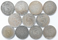 11 x 5 Deutsche Mark DM Silberadler Münze - 1951 + 1956 + 1957 F+G+J+D