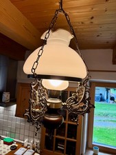 Antike Esstischlampe Messing Holz Glas Bauernstil Lampe mit Windmühle wie neu!