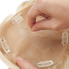 Groß Damen Echthaar Topper Toupet Toupee Clip In Remy Haarteile Seide Base Blond