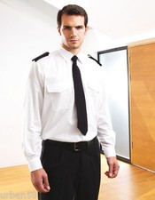 Diensthemd Pilotenhemd Feuerwehr Uniform Hemd weiß hellblau langarm Gr.38-48 NEU