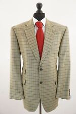 Atelier Torino Sakko 28 beige blau kariert Einreiher 2-Knopf + Seide Neu D461