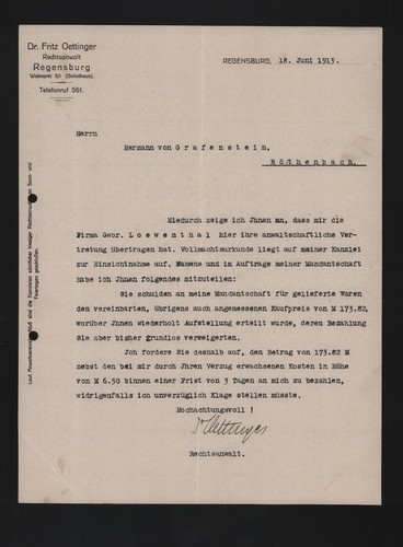 Regensburg brief 1913 dr - regensburg,,