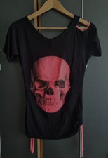 Kurzarm Shirt Gr. M in schwarz mit neonpinkem Totenkopf von Style