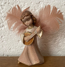 Weihnachten Engel Holz geschnitzt alt Federflügel musiziert