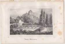 Lithografie: Schloss Wolkenburg, 1836, Eduard Pietzsch & Comp, Ansicht, Grafik