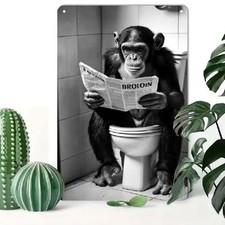 Blechschild Affe auf Toilette