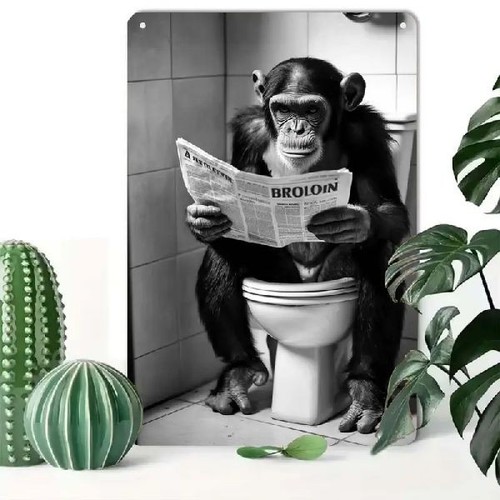 Blechschild affe auf toilette - affe,