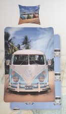 Bettwäsche Retro VW Bulli Transporter T1 Beach Blau 100% Baumwolle 135 x 200 cm
