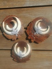 Wildschwein Hauer/Zähne auf Holzplatte 3 x, Sammlung Trophäe Jagd, Dekoration