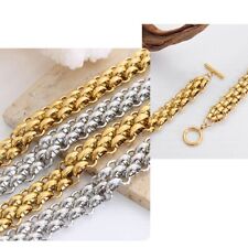 Breite Edelstahl Halskette mit Knebelverschluss 42 cm lang schwere Qualität Dame