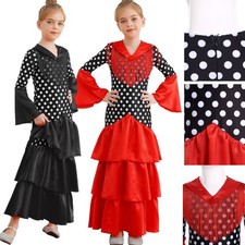 DE Mädchen Flamenco Kleid Spanischer Stierkampf Tanzkleid Polka Dots Swing Kleid