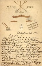Handgemalt Ak März 1901