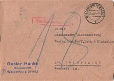 687013) DR Nachgebühr Blg. aus Waldenburg Schlesien nach Leipzig 1944