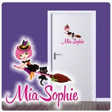 Türaufkleber Hexe Katze Mädchen Besen Digitaldruck Wandtattoo Türtattoo DT017