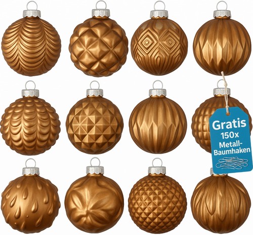 12er set weihnachtskugeln glas - set,