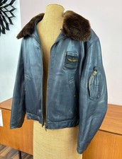 Vintage Pilotenlederjacke blaugrau, Frankreich, Air Force, 60er/70er Jahre