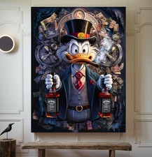 XXL LEINWAND BILD ER BIS 160x120x5 DAGOBERT-DUCK JACK-DANIELS WHISKEY ABSTRAKTES