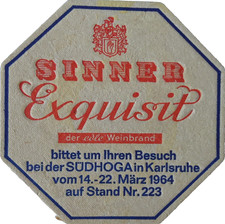 ALTER BIERDECKEL Brauerei Sinner Karlsruhe Bierfilze von 1964 Sammlerstück