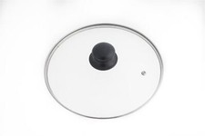 Glasdeckel 24cm mit Knopf und Edelstahlrand für Topf Pfanne, Topfdeckel