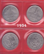 Bund 4 Kursmünzen 1 DM  1954 D + F und 1955 F + G-  letztere sehr selten SS/VZ