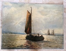 Altes Ölbild Segelschiffe Segelboote Signiert 