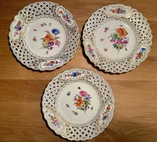 4 Teller Meissen durchbrochen Bouquet mit Insekten 1. Wahl 19. Jahrhundert