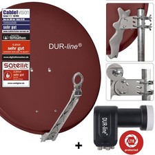 DUR-line 4 Teilnehmer Satanlage Select 75/80 Alu SatAntenne rot + Quad LNB