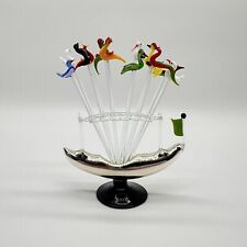 Alte Lauscha Cocktailspieße Glas Figur Schiff  Halterung Vintage Hohlglas Boot