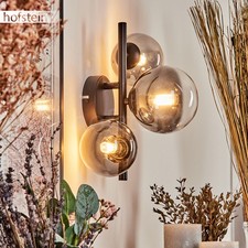 Schicke Wandlampe/Wandleuchte aus schwarzem Metall, Rauchglas, Ein/Aus-Schalter