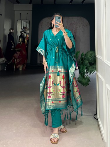 Woven jacquard paithani kaftan - jacquard,