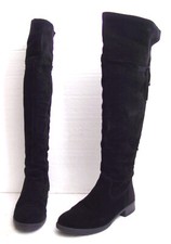 Schwarze Damen Overknee Stiefel, Wildleder, flacher Absatz - Gr. 40 - Tamaris