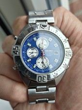 Seiko 7T32 Vintage Armbanduhr, Zifferblatt blau mit silber und tolle Struktur 