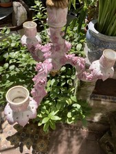 Kerzenhalter 3-Armig Porzellan/ Bronzeapplik. Hängeleuchter Rosengirlanden