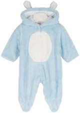 Neu Strampler Gr. 56/62 Eisblau Wollweiß Baby Kapuzen Fleece-Body Einteiler