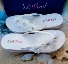 Pink Pearls, Flip Flops mit Blumen, Weiss, Grösse 40, Badeschuhe, Neu