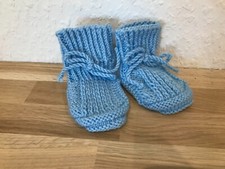 Babyschuhe Strickschuhe Erstlingsschuhe Stiefel Handarbeit blau 