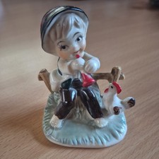 Vintage Keramikfigur 50er Jahre Junge mit Flöte und Huhn