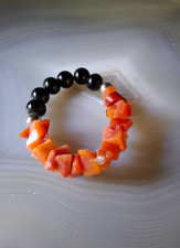 Ring Korallenstücke Onyxperlen Steinring  anmutig dekorativ 17,5-18mm vintage