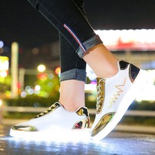 LED Leuchtende USB Aufladen Leuchtschuhe Sneaker Turnschuhe Schnürer Blinkschuhe