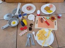 Küche Spielzeug Obst Gemüse  Käse Wurst Lebensmittel Messer Brett Töpfe Ei