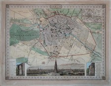 Metzeroth Berlin vom Kreuzberg aus Stadtplan Historische Karte 1850 Stahlstich