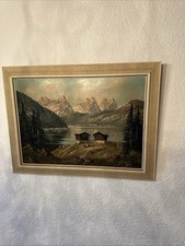 Seen Bergpanorama Waldränder Figuren Landschaft Berglandschaft Gemälde Kunst