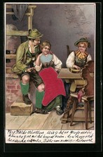 Präge-AK Bayern in Tracht bei gemütlichem Beisammensein 1903 