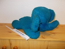 DDR Spielzeug BLAUER ELEFANT liegend auf dem Bauch Kuscheltier Plüsch Plüschtier