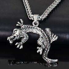 Edelstahl Herren Kette Halskette mit 3D Anhänger Krokodil kroko crocodile Neu