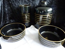 4er Set Vintage Servier-Schalen&Eisbehälter Lackware schwarz+Gold Japan 70er Ja.