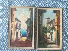 2 Alte Ölbilder Gemälde im Rahmen Handgemalt Mediterran