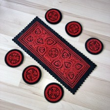 Bar Zubehör 60er 70er Jahre Tischläufer Untersetzer schwarz rot Filz